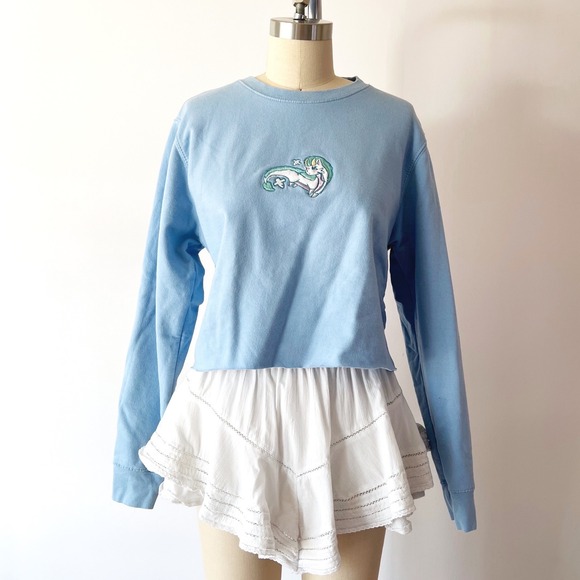 Studio Ghibli Tops - Haku Spirited‎ Away Anime Dragon Embroidered Cropped Sweatshirt Light Blue Small